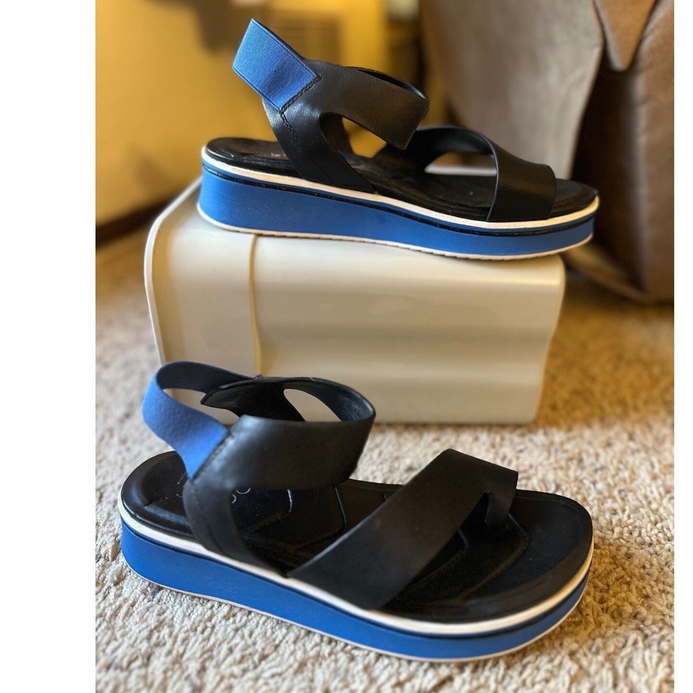 Franco Sarto Leather Sandals Platform Blue &‎ Black Woman's Size 8.5M